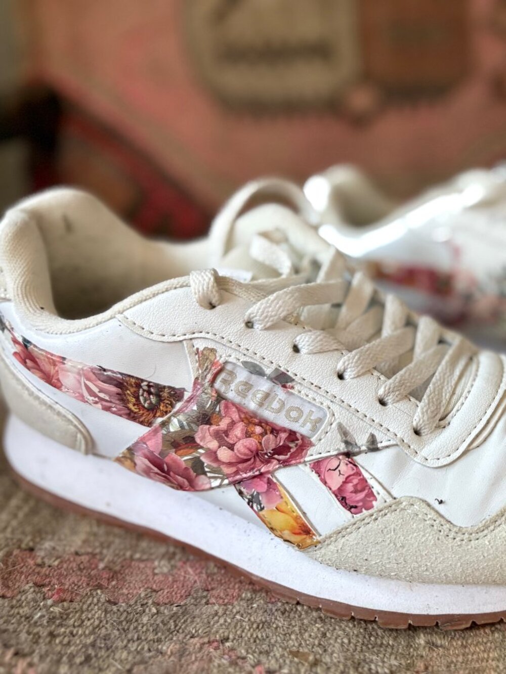 Upcycled Reebok Sneakers | Hand-Embellished Floral Design | Women’s Size 8 1/2